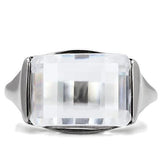 TK100 - High polished (no plating) Stainless Steel Ring with AAA Grade CZ  in Clear