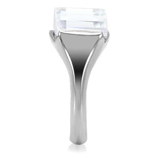 TK100 - High polished (no plating) Stainless Steel Ring with AAA Grade CZ in Clear - Alamode - Flyclothing LLC