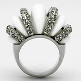 TK1011 - High polished (no plating) Stainless Steel Ring with Top Grade Crystal  in Black Diamond - Alamode