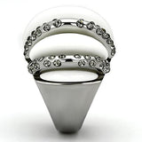 TK1011 - High polished (no plating) Stainless Steel Ring with Top Grade Crystal  in Black Diamond - Alamode