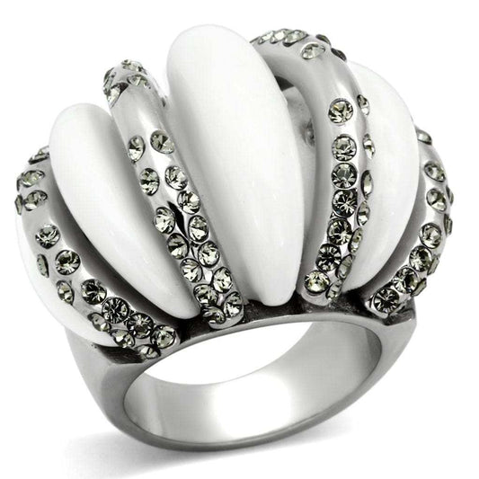 TK1011 - High polished (no plating) Stainless Steel Ring with Top Grade Crystal in Black Diamond - Alamode - Flyclothing LLC