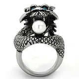 TK1014 - High polished (no plating) Stainless Steel Ring with Synthetic Pearl in White - Alamode