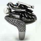 TK1014 - High polished (no plating) Stainless Steel Ring with Synthetic Pearl in White - Alamode - Flyclothing LLC