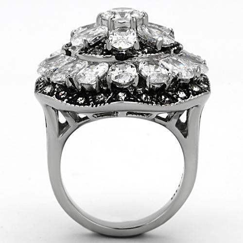 TK1016 - High polished (no plating) Stainless Steel Ring with AAA Grade CZ in Clear - Alamode - Flyclothing LLC