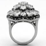 TK1016 - High polished (no plating) Stainless Steel Ring with AAA Grade CZ  in Clear - Alamode