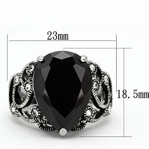 TK1017 - High polished (no plating) Stainless Steel Ring with AAA Grade CZ in Jet - Alamode - Flyclothing LLC