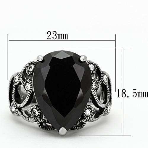 TK1017 - High polished (no plating) Stainless Steel Ring with AAA Grade CZ in Jet - Alamode - Flyclothing LLC