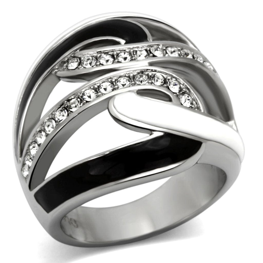 TK1018 - High polished (no plating) Stainless Steel Ring with Top Grade Crystal  in Clear - Alamode