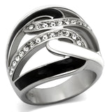 TK1018 - High polished (no plating) Stainless Steel Ring with Top Grade Crystal  in Clear - Alamode