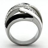 TK1018 - High polished (no plating) Stainless Steel Ring with Top Grade Crystal  in Clear - Alamode