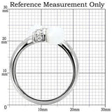 TK101 - High polished (no plating) Stainless Steel Ring with Milky CZ in White - Alamode - Flyclothing LLC