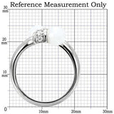 TK101 - High polished (no plating) Stainless Steel Ring with Milky CZ  in White - Alamode