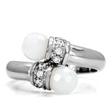 TK101 - High polished (no plating) Stainless Steel Ring with Milky CZ  in White - Alamode
