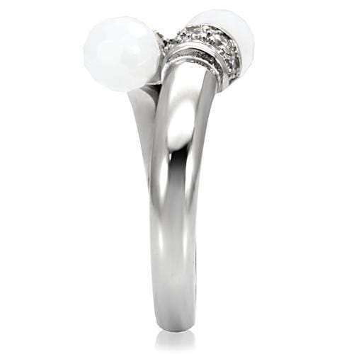 TK101 - High polished (no plating) Stainless Steel Ring with Milky CZ in White - Alamode - Flyclothing LLC