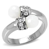TK101 - High polished (no plating) Stainless Steel Ring with Milky CZ  in White - Alamode