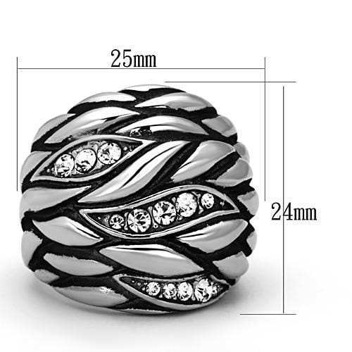 TK1020 - High polished (no plating) Stainless Steel Ring with Top Grade Crystal in Clear - Alamode - Flyclothing LLC