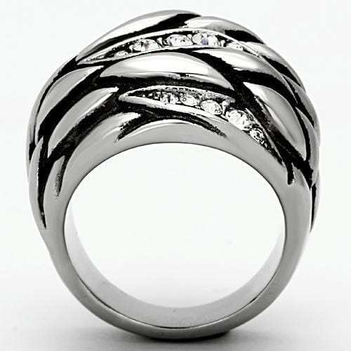 TK1020 - High polished (no plating) Stainless Steel Ring with Top Grade Crystal in Clear - Alamode - Flyclothing LLC