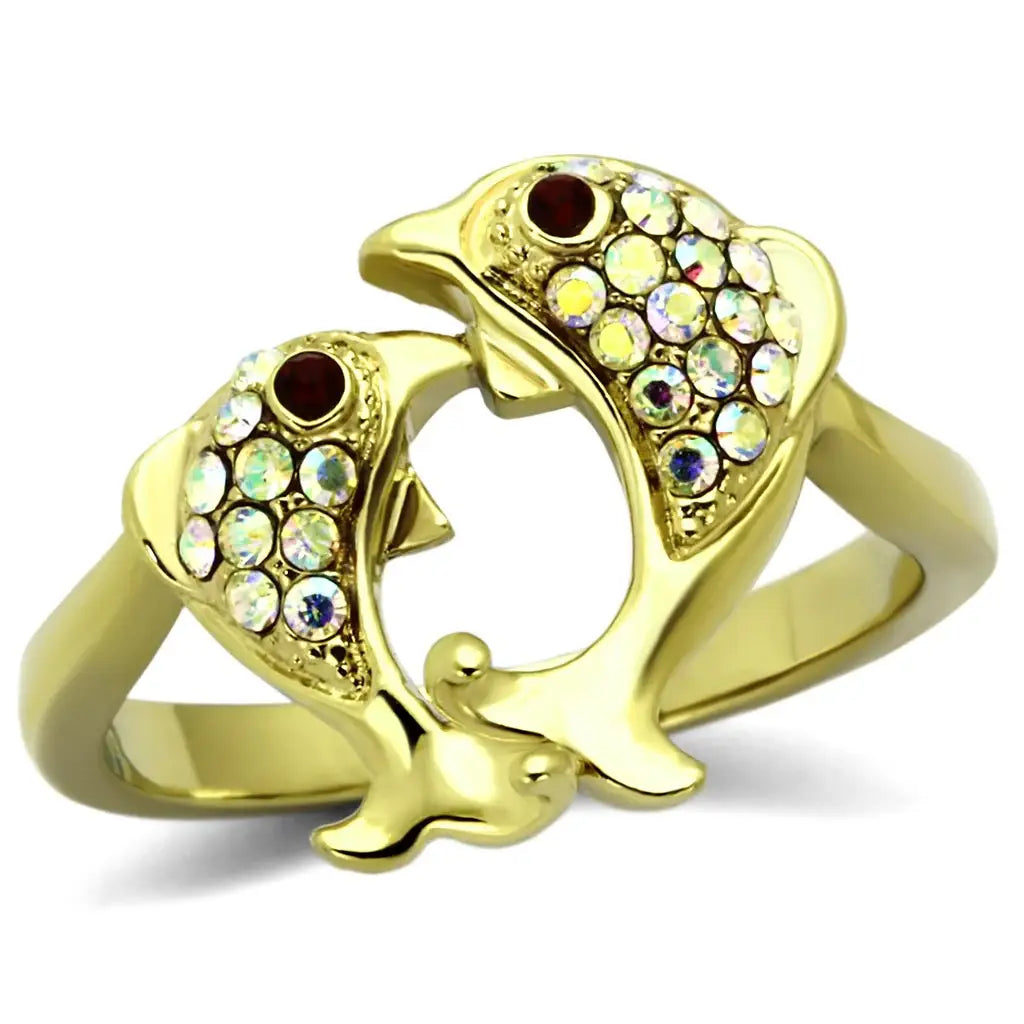 TK1023 - IP Gold(Ion Plating) Stainless Steel Ring with Top Grade Crystal in Multi Color - Alamode - Flyclothing LLC