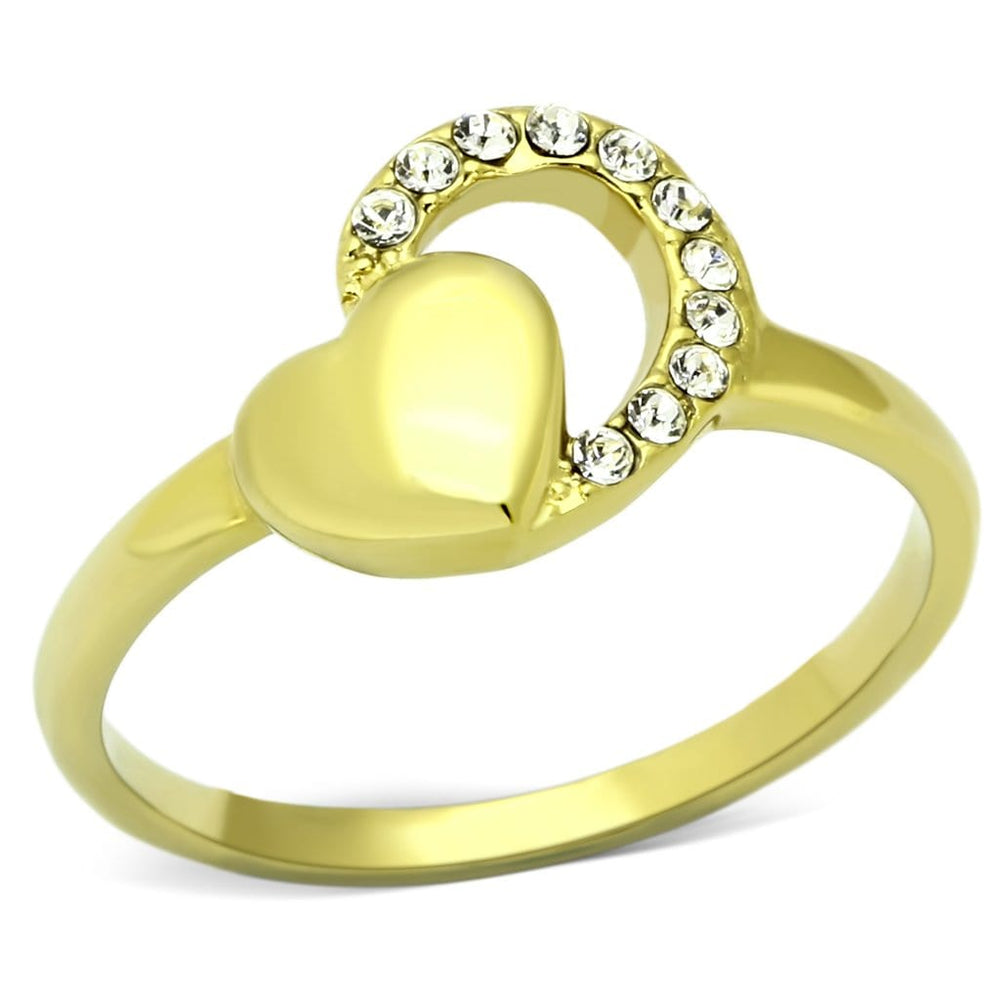 TK1024 - IP Gold(Ion Plating) Stainless Steel Ring with Top Grade Crystal  in Clear - Alamode