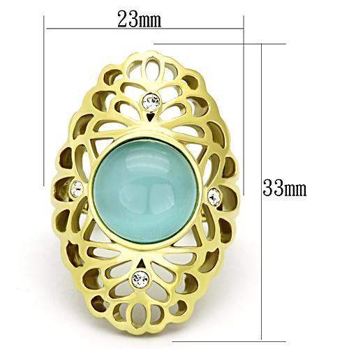 TK1029 - IP Gold(Ion Plating) Stainless Steel Ring with Synthetic Cat Eye in Light Sapphire - Alamode - Flyclothing LLC