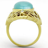 TK1029 - IP Gold(Ion Plating) Stainless Steel Ring with Synthetic Cat Eye in Light Sapphire - Alamode