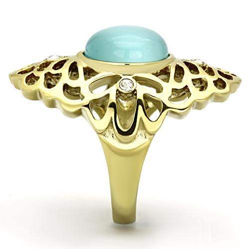 TK1029 - IP Gold(Ion Plating) Stainless Steel Ring with Synthetic Cat Eye in Light Sapphire - Alamode - Flyclothing LLC