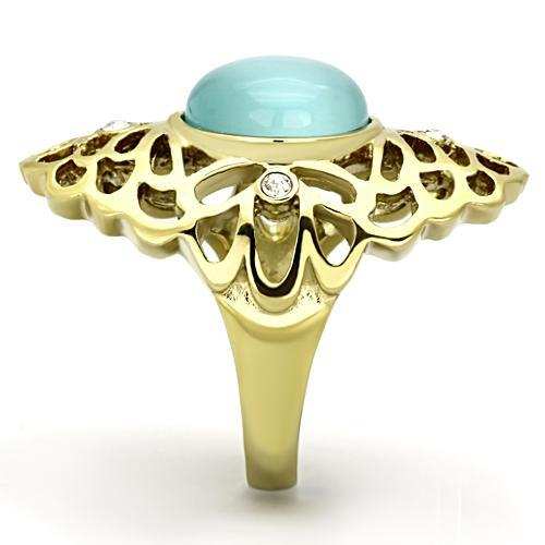 TK1029 - IP Gold(Ion Plating) Stainless Steel Ring with Synthetic Cat Eye in Light Sapphire - Alamode - Flyclothing LLC