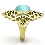 TK1029 - IP Gold(Ion Plating) Stainless Steel Ring with Synthetic Cat Eye in Light Sapphire - Alamode