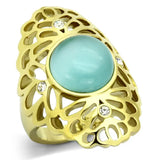 TK1029 - IP Gold(Ion Plating) Stainless Steel Ring with Synthetic Cat Eye in Light Sapphire - Alamode - Flyclothing LLC