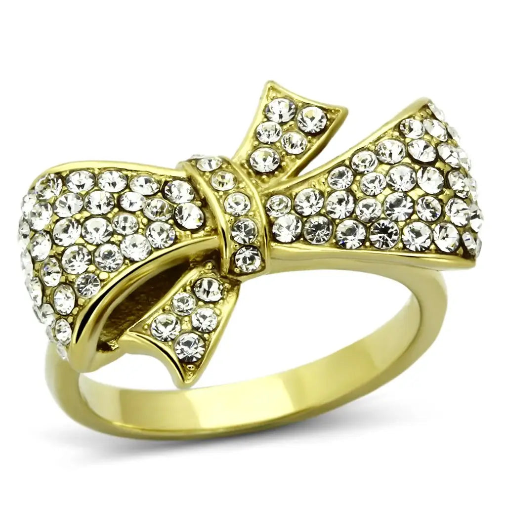 TK1032 - IP Gold(Ion Plating) Stainless Steel Ring with Top Grade Crystal in Clear - Alamode - Flyclothing LLC