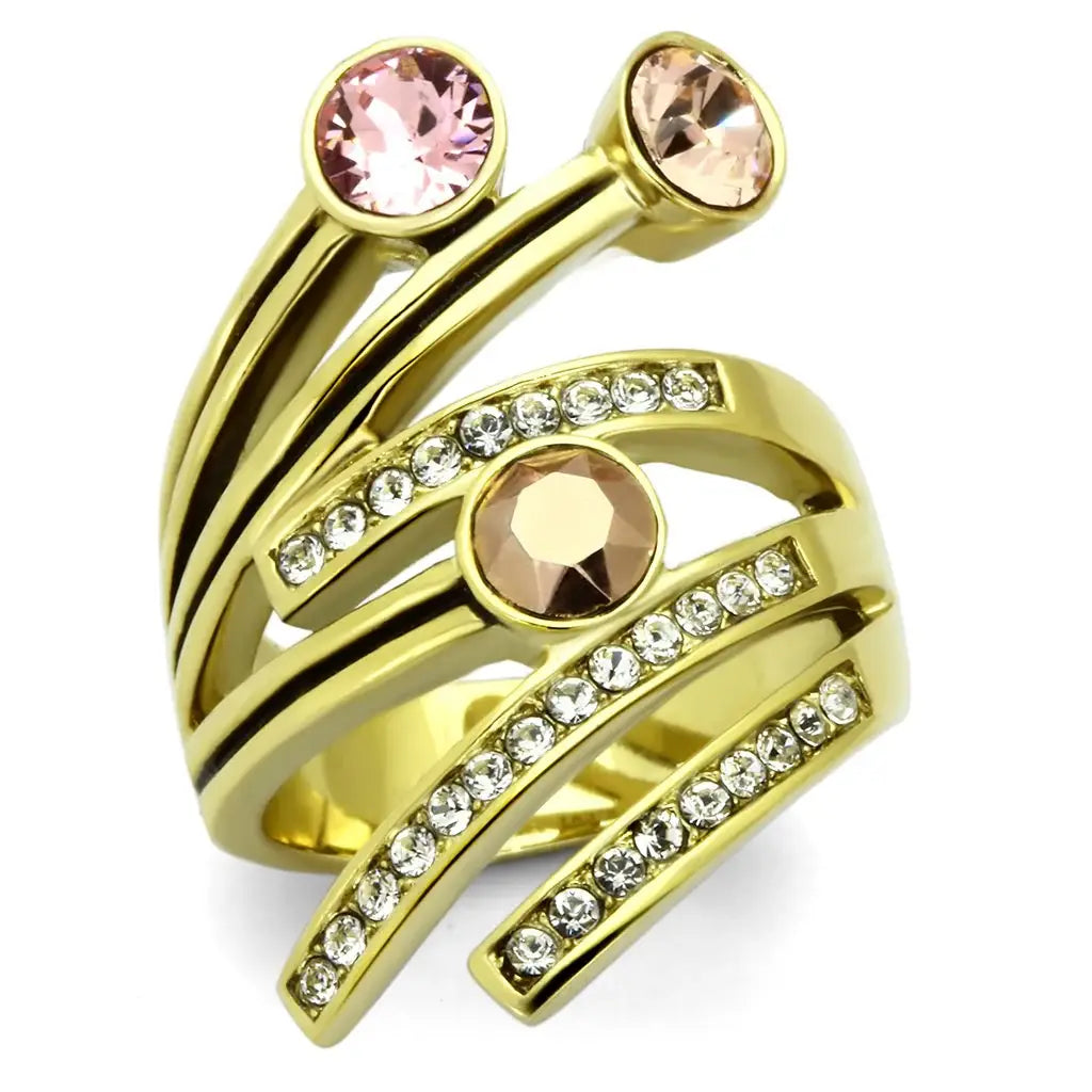 TK1033 - IP Gold(Ion Plating) Stainless Steel Ring with Top Grade Crystal in Multi Color - Alamode - Flyclothing LLC