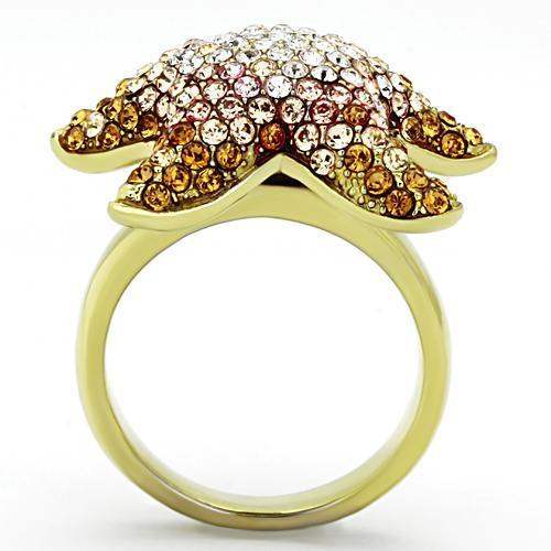 TK1034 - IP Gold(Ion Plating) Stainless Steel Ring with Top Grade Crystal in Multi Color - Alamode - Flyclothing LLC