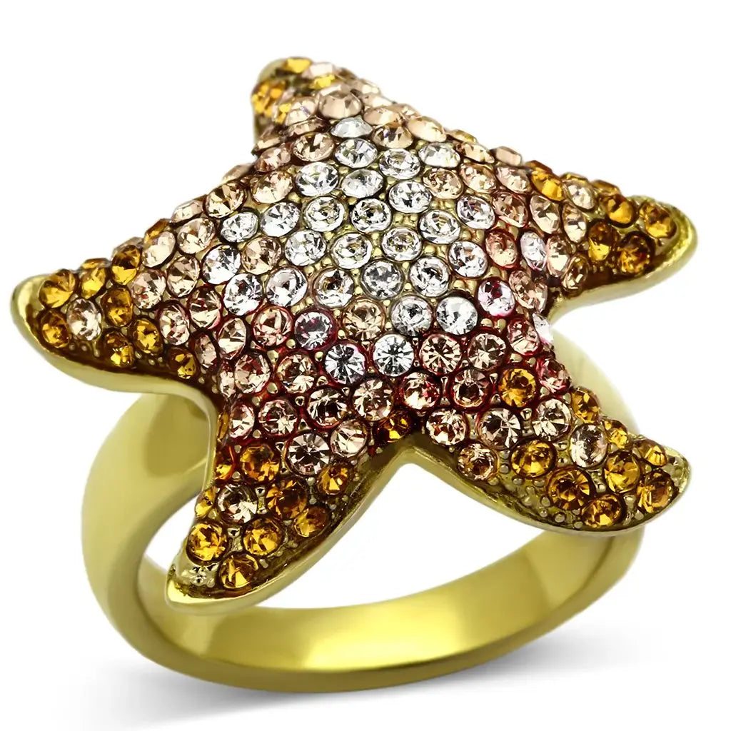TK1034 - IP Gold(Ion Plating) Stainless Steel Ring with Top Grade Crystal in Multi Color - Alamode - Flyclothing LLC