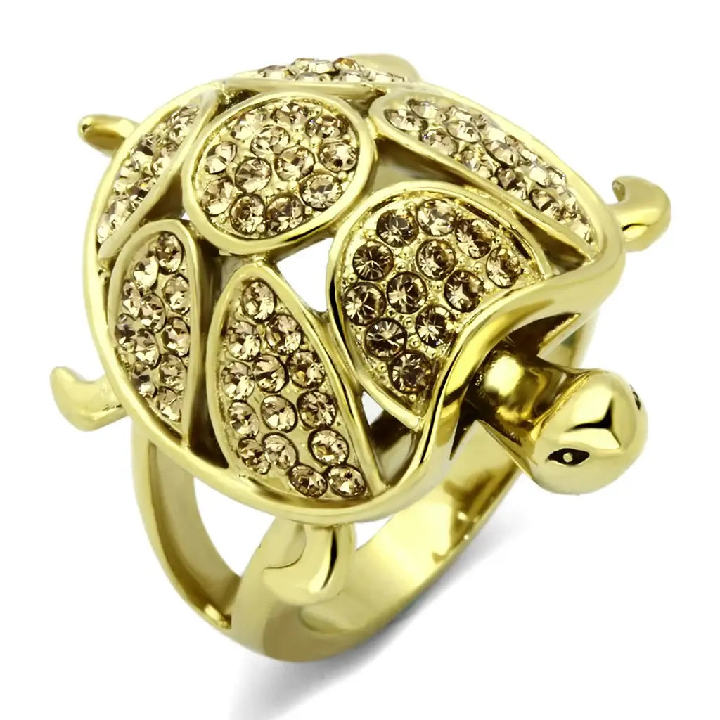 TK1035 - IP Gold(Ion Plating) Stainless Steel Ring with Top Grade Crystal in Citrine Yellow - Alamode - Flyclothing LLC
