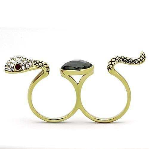 TK1036 - IP Gold(Ion Plating) Stainless Steel Ring with Synthetic Glass Bead in Black Diamond - Alamode - Flyclothing LLC