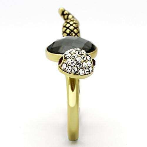 TK1036 - IP Gold(Ion Plating) Stainless Steel Ring with Synthetic Glass Bead in Black Diamond - Alamode - Flyclothing LLC