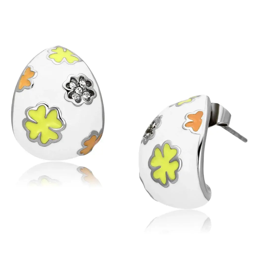TK1043 - High polished (no plating) Stainless Steel Earrings with Top Grade Crystal in Clear - Alamode - Flyclothing LLC