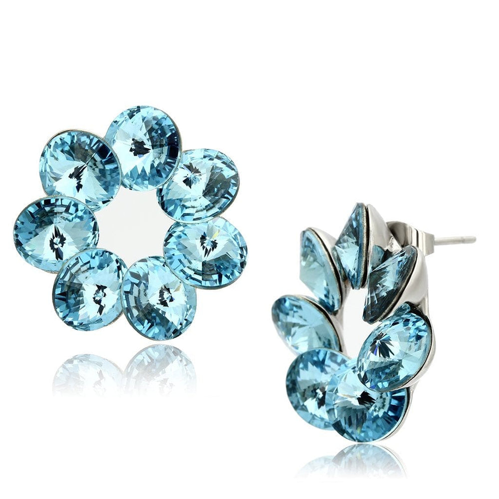 TK1044 - High polished (no plating) Stainless Steel Earrings with Top Grade Crystal  in Sea Blue - Alamode