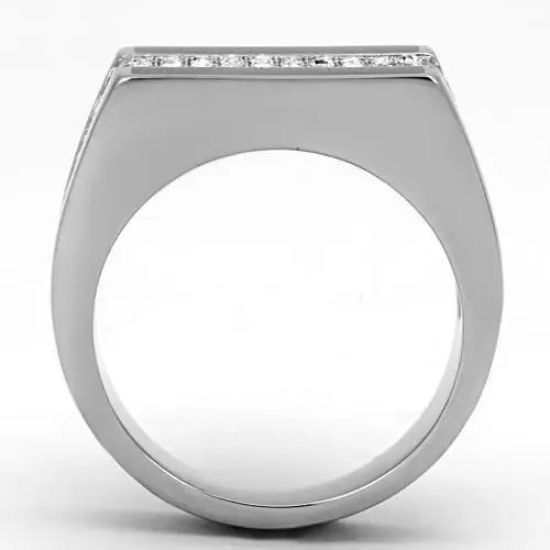 TK1048 - High polished (no plating) Stainless Steel Ring with Top Grade Crystal in Clear - Alamode - Flyclothing LLC