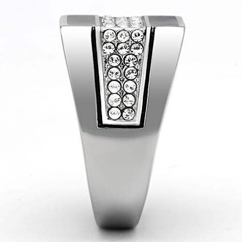 TK1048 - High polished (no plating) Stainless Steel Ring with Top Grade Crystal in Clear - Alamode - Flyclothing LLC