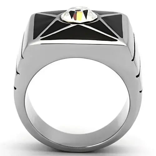 TK1049 - High polished (no plating) Stainless Steel Ring with Top Grade Crystal in Clear - Alamode - Flyclothing LLC