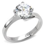 TK104 - High polished (no plating) Stainless Steel Ring with AAA Grade CZ  in Clear - Alamode