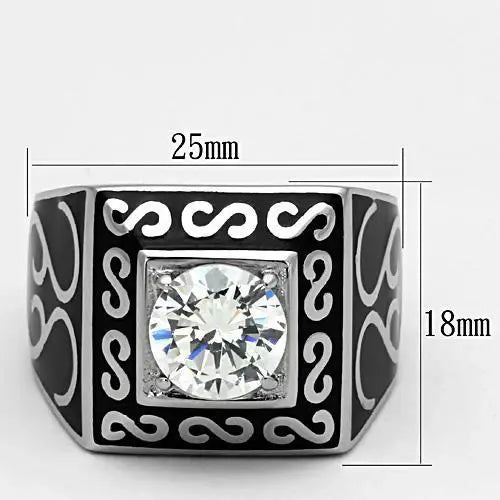 TK1050 - High polished (no plating) Stainless Steel Ring with AAA Grade CZ in Clear - Alamode - Flyclothing LLC