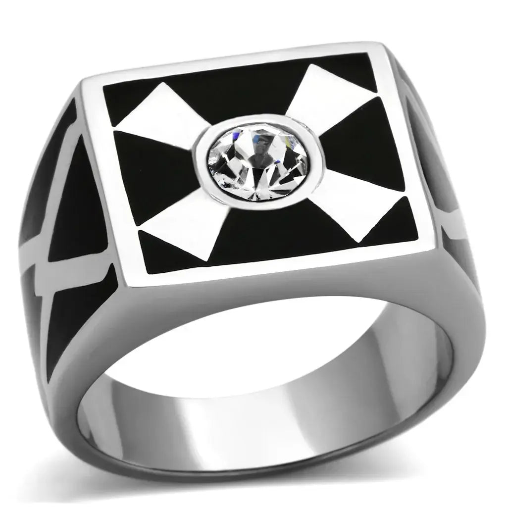 TK1052 - High polished (no plating) Stainless Steel Ring with Top Grade Crystal in Clear - Alamode - Flyclothing LLC