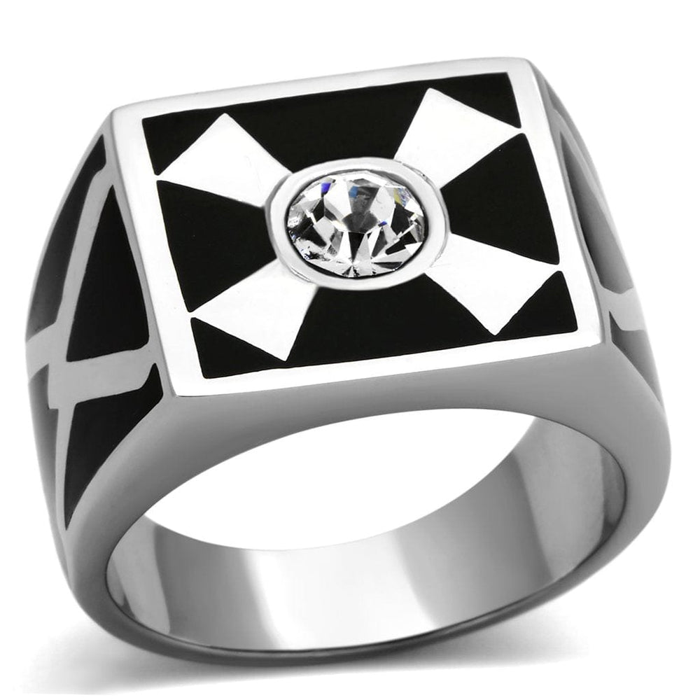 TK1052 - High polished (no plating) Stainless Steel Ring with Top Grade Crystal  in Clear - Alamode