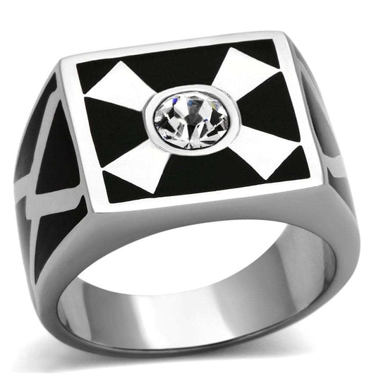 TK1052 - High polished (no plating) Stainless Steel Ring with Top Grade Crystal in Clear - Alamode - Flyclothing LLC