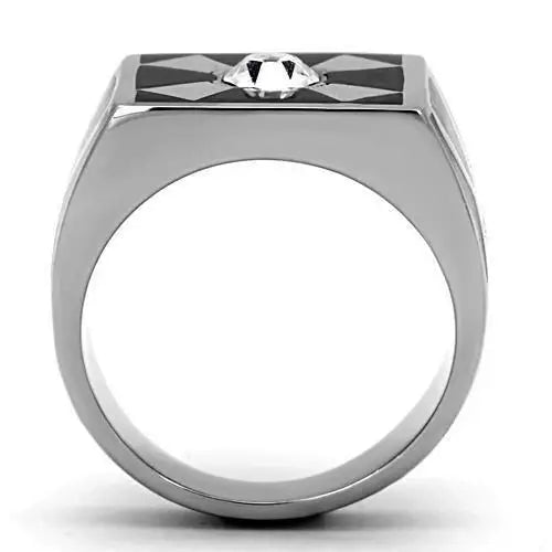 TK1052 - High polished (no plating) Stainless Steel Ring with Top Grade Crystal in Clear - Alamode - Flyclothing LLC