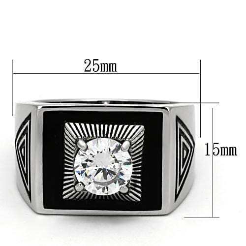 TK1053 - High polished (no plating) Stainless Steel Ring with AAA Grade CZ in Clear - Alamode - Flyclothing LLC