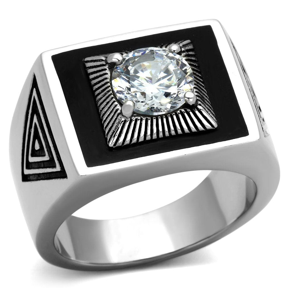 TK1053 - High polished (no plating) Stainless Steel Ring with AAA Grade CZ  in Clear - Alamode