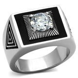 TK1053 - High polished (no plating) Stainless Steel Ring with AAA Grade CZ  in Clear - Alamode